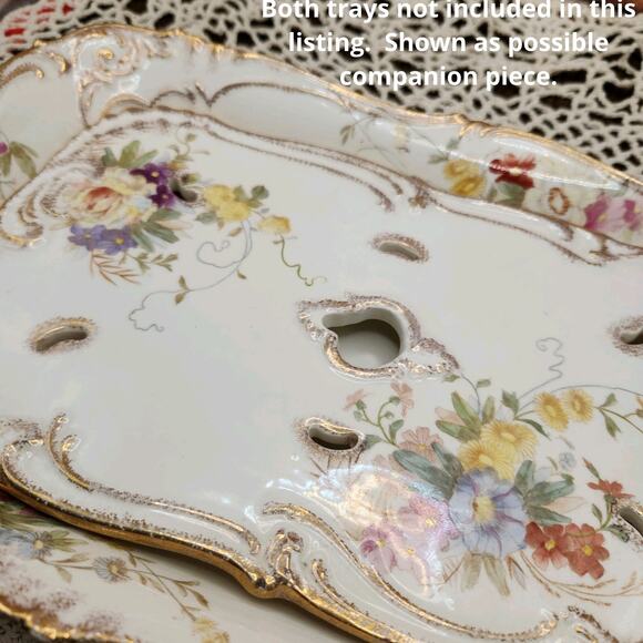 Royal Bonn Germany Pierced Vanity Tray 11” Floral Gilt Corset Stay Holder - Picture 11 of 11